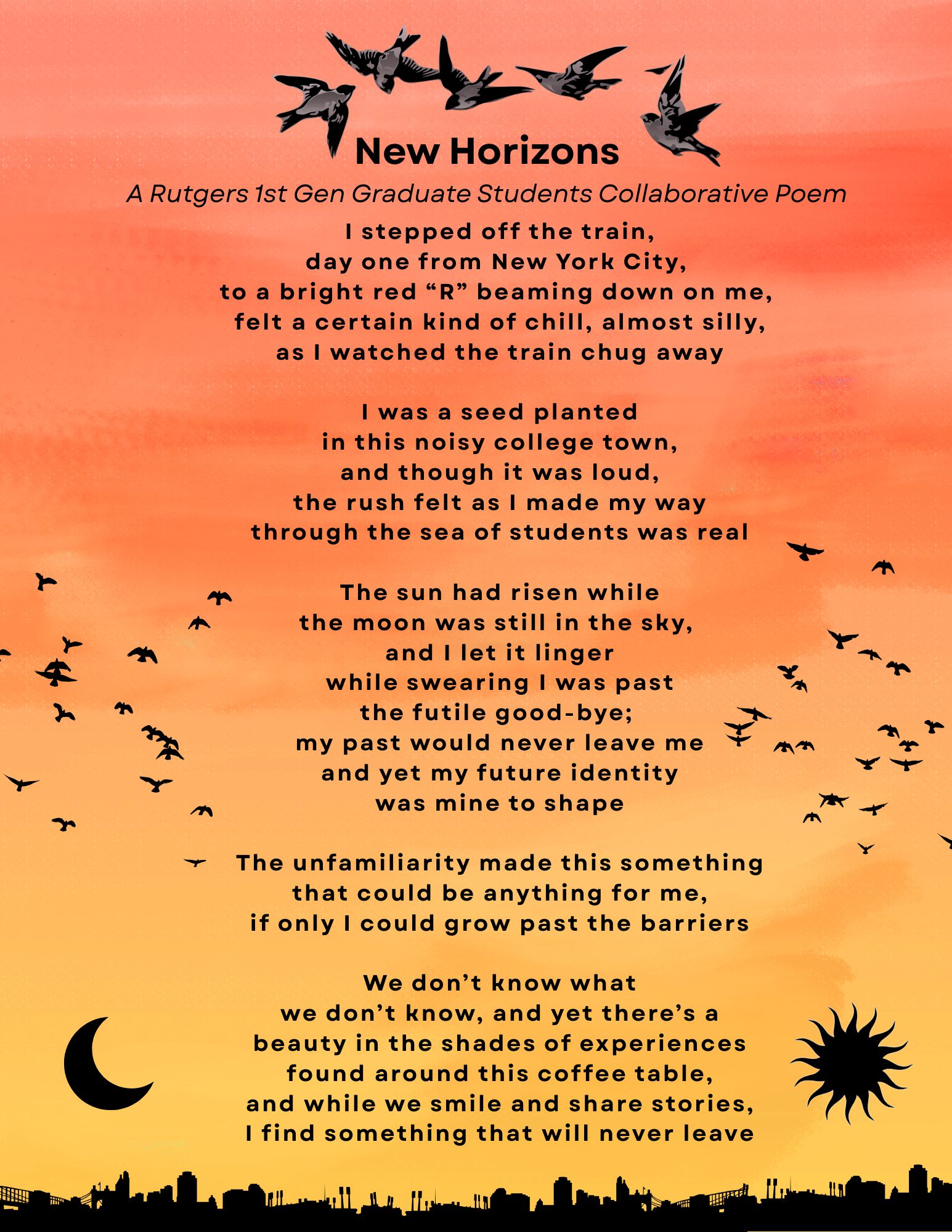 New Horizons, a Collaborative Poem written by Rutgers First-Gen Grad Students